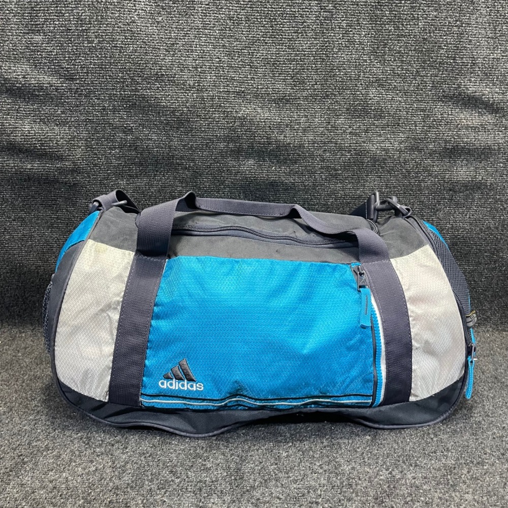 adidas Defender Small Duffle Bag Blue Grey Sports Gym Travel Gear Luggage